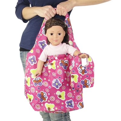 18-inch Doll Accessories - Pink Butterfly Print Doll Tote Bag Plus Matching Doll Purse - fits American Girl ® Dolls
