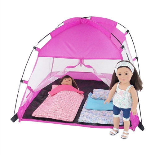 18 Inch Doll Accessories - Pink Dining Canopy Camping Tent with Case - fits American  Girl ® Dolls