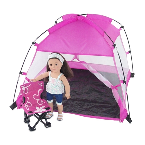 18 Inch Doll Accessories - Pink Dining Canopy Camping Tent with