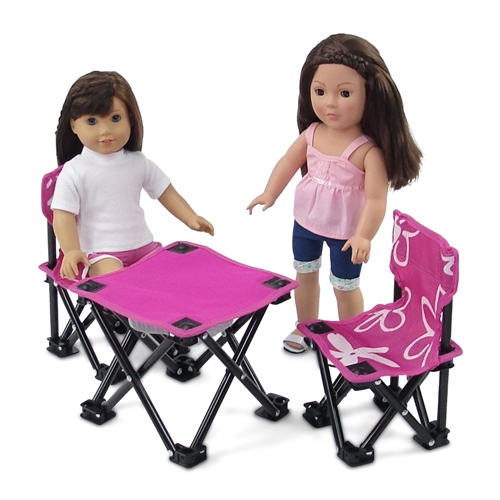 18 Inch Doll Accessories - Two Pink Armless Camping Chairs and