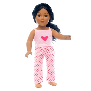 18-inch Doll Clothes - Pink with Red Hearts Pajamas/PJs - Tank Style Top - fits American Girl ® Dolls