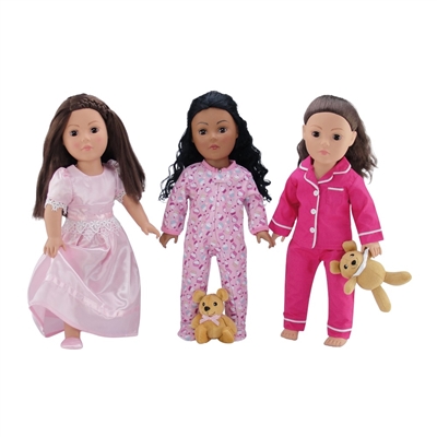 18-Inch Doll Clothes - 3 PJs Pajamas Value Pack Set  with Teddy Bear - fits American Girl ® Dolls