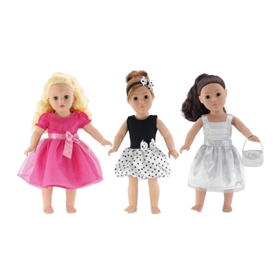 18-Inch Doll Clothes - Value Pack Set 3 Party Dresses with Accessories - fits American Girl ® Dolls