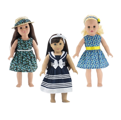 18-Inch Doll Clothes - Set Value Pack 3 Casual Dresses with Accessories - fits American Girl ® Dolls