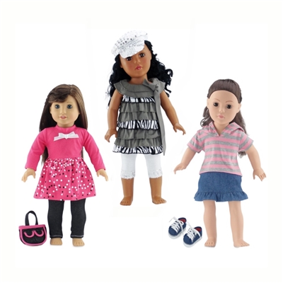18-Inch Doll Clothes - Casual Clothing 3 Outfit Sets - fits American Girl ® Dolls