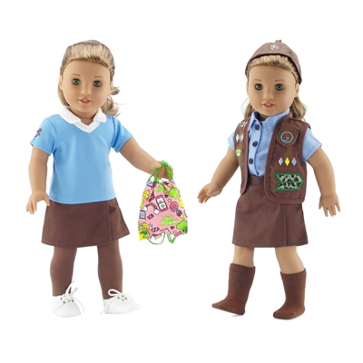 Emily Rose 18 Inch Doll Clothes | Modern 18" Doll Brownie Girl Scout 8 Piece Uniform and Accessory Value Pack | Fits 18" Dolls | Gift Boxed!