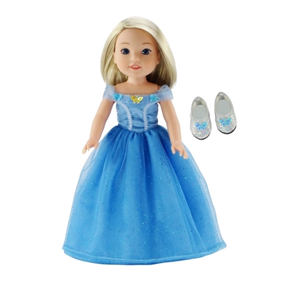 14-inch Doll Clothes - Fabulous Cinderella Inspired Ball Gown and Shoes - fits Wellie Wishers ® Dolls