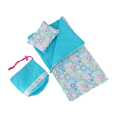 14-Inch Doll Accessories - Reversible Flower Print Sleeping Bag Set - fits Wellie Wishers ® Dolls