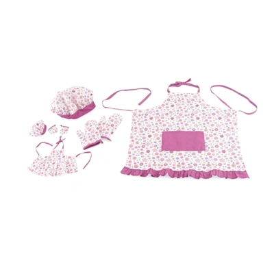14-Inch Doll Clothes - Girl and Doll Matching Pink Floral Baking Outfits with Apron, Oven Mittens and Chef Hat - fits Wellie Wishers ® Dolls