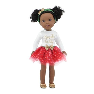 14 Inch Doll Clothes - Holiday Tutu Sparkle Outfit Glittery Shoes - fits Wellie Wishers ® Dolls