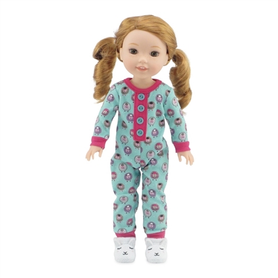 14 Inch Doll Clothes - Lamb Print Pajamas PJs with Adorable Slippers- fits Wellie Wishers ® Dolls