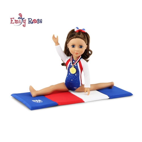 14-inch Doll Clothes - Gymnastics Leotard plus Tumbling Mat and Hair Bow -  fits Wellie Wishers ® Dolls