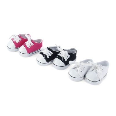 14 Inch Doll Clothes - 3 Pair (Pink, White, and Black) Sneakers - fits Wellie Wishers ® Dolls