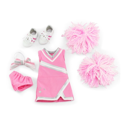 14-inch Doll Clothes - Pink Cheerleader Outfit with Pom Poms and Gym Shoes  - fits American Girl ® Dolls