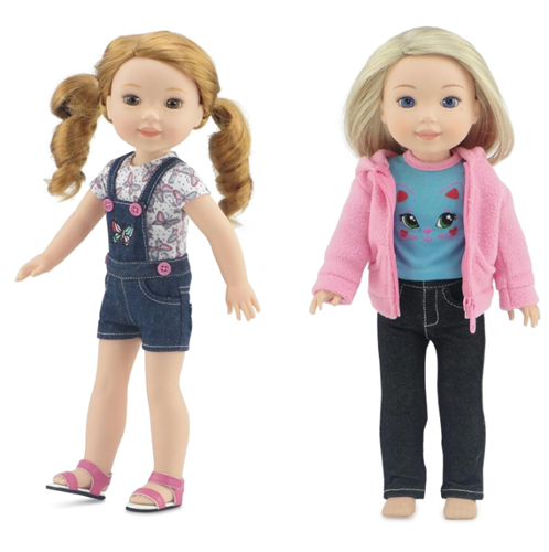 Emily Rose 14 Inch Doll Clothes 3 PC Overall Jean Shorts Outfit with  Sandals Bundled with 14