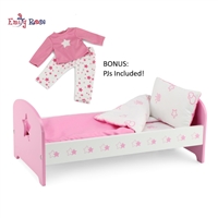 14-inch Doll Furniture - Pink Single Bed with Star Detail (Includes Bedding) - fits American Girl ® Wellie Wisher Dolls