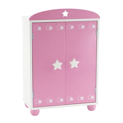 14-inch Doll Furniture - Pink Armoire with Star Detail (Includes 5 Clothes Hangers) - fits American Girl ® Wellie Wishers Dolls