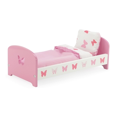 14-inch Doll Furniture - Pink Single Bed with Butterfly Detail (Includes Bedding) - fits American Girl ® Wellie Wishers Dolls