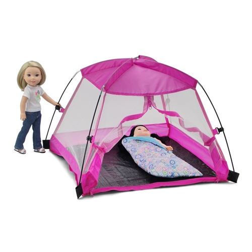 14 Inch Doll Accessories - Pink Dining Canopy Camping Tent with Case - fits  American Girl Wellie Wishers ® Dolls