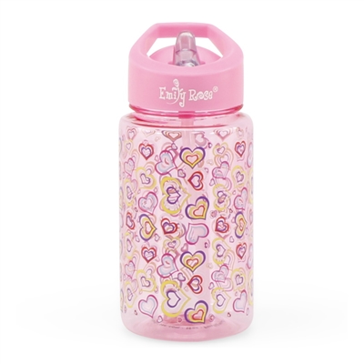 Kids Water Bottle | 16 Ounce Beverage Bottle with Leakproof Straw Top and Easy Carrying Handle | Ideal for Daycare | BPA-free and Easy to Clean (Playful Hearts)