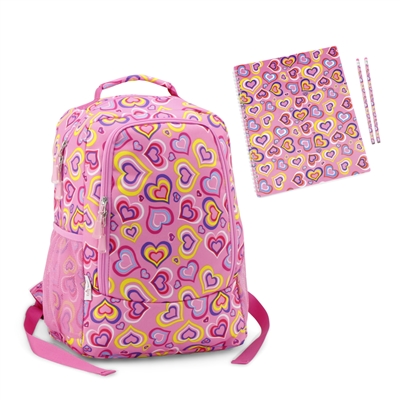 Emily Rose 16 Inch Girls Back Pack | Perfect for School and Travel | Features Padded Back and Adjustable Straps | Includes Matching Spiral Notebook and 2 Pencils! (Playful Hearts)
