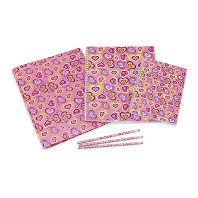 Emily Rose School Supllies Value Pack | Includes 2 Notebooks, 3 Pencils, and 1 folder | Perfect for School and Daycare (Playful Hearts)
