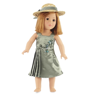 18-inch Doll Clothes - Green Satin Dress with Bow - fits American Girl ® Dolls
