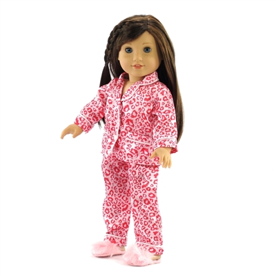 18-inch Doll Clothes - Leopard Print Pajamas/PJs with Fuzzy Slippers - fits American Girl ® Dolls