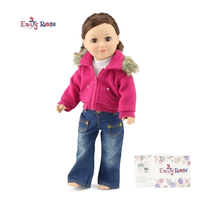 18-inch Doll Clothes - Fur Jacket, Jeans, and Tee Shirt - fits American Girl ® Dolls