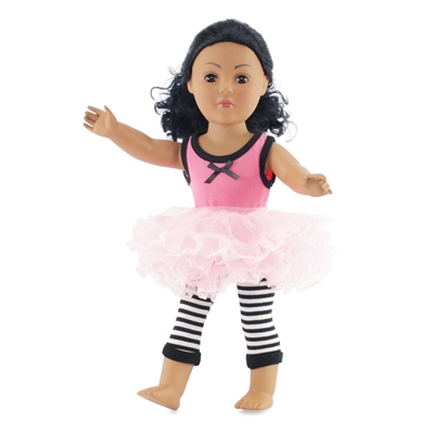 18-inch Doll Clothes - Pink Tank and Tutu with Striped Leggings - fits American Girl ® Dolls