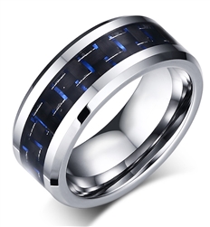 Tungsten Carbide  Blue Carbon Fiber Ring
