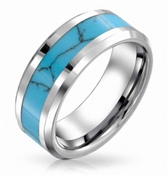 Tungsten Carbide Turquoise Inlay Ring