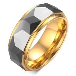 Tungsten Faceted Gold Ring