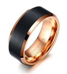 Tungsten Rose Gold Black Ring