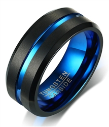 Tungsten Black Matte Blue Centerline Ring