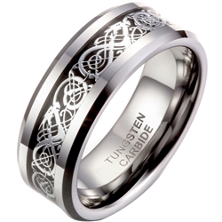 Tungsten Silver Celtic Dragon Ring