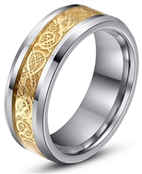 Tungsten Gold Celtic Dragon Ring