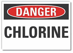 Chlorine Danger Label Sign, Adhesive 10" x 4"