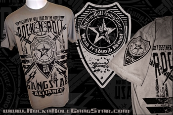 Rock-n-Roll GangStar Alliance V2 Mens T Shirt Gray Rock n Roll Heavy Metal Clothing Apparel Accessories Music Lifestyle