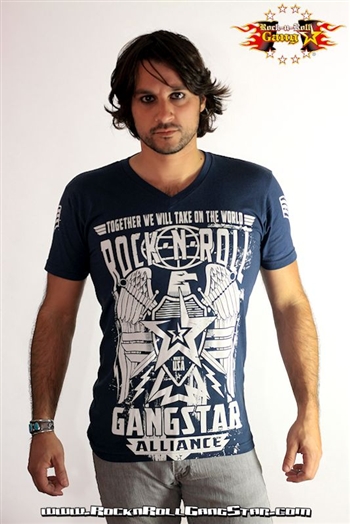 Alliance Rock n Roll Heavy Metal Mens T Shirt Indigo Blue V Neck