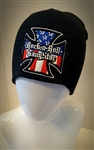 Red White & Blue Iron Cross Stretch Beanie Biker Heavy Metal Stocking Cap Winter Hat Rock and Roll Heavy Metal Biker clothing apparel accessories lifestyle Rock n Roll GangStar Apparel