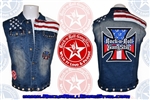 Mens Custom Denim Red White & Blue Biker Vest Rock and Roll Heavy Metal clothing accessories