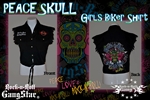 Peace Skull Girls Denim Cut Off Biker Shirt