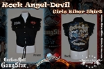 Rock Angel Devil Girls Denim Cut Off Biker Shirt