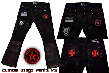 Custom Stage Pants Red Skull with leather & patch work FREE Shipping Rock and Roll Heavy Metal clothing & accessories