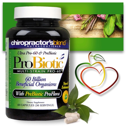 <strong>Ultra Pro-60 Multi-Strain ProBiotic</strong><br><i>Now with 60 Billion Beneficial Organisms<br>Plus <strong>Vital PREBIOTIC ProFlora!</i></strong>