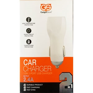 2.4A Dual USB Car Charger with Lightning Cable