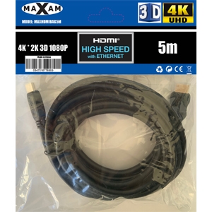 MAXAM 5M HDMI Cable M-M 28AWG Gold ver1.4 (Polybag) Retail