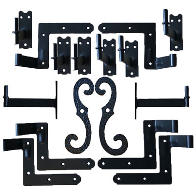 Steel Shutter Hinges Stone 4-1/4" Offset (Set of 6) with Steel Shutter Dog Stays for Shutter Pair 48-95" Tall