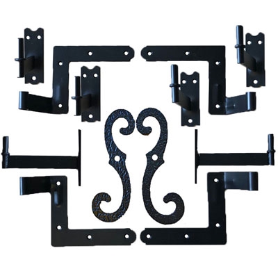 Steel Shutter Hinges Stone 4-1/4" Offset (Set of 4) with Steel Shutter Dog Stays for Shutter Pair less than 48" Tall